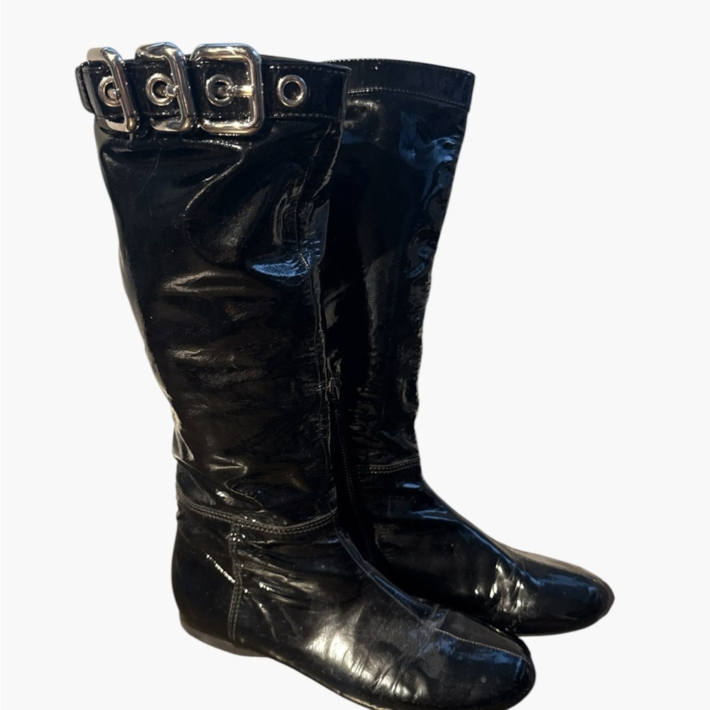 Miu Miu Black Patent Knee HighBuckle Boots